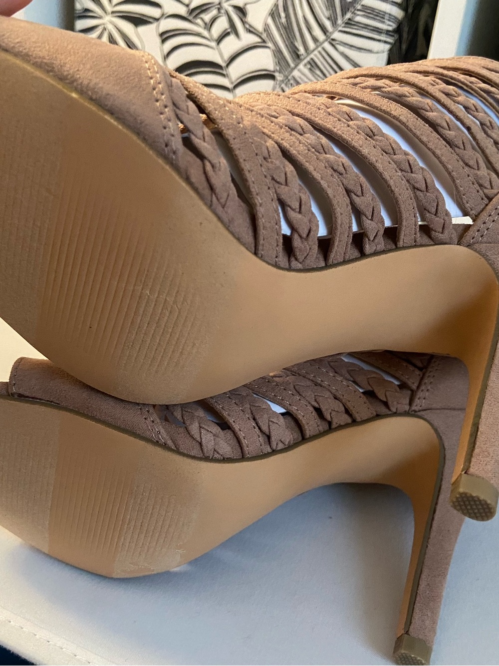 LC Lauren Conrad Tan Braided Cage Peep-Toe Heels - Picture 3 of 5